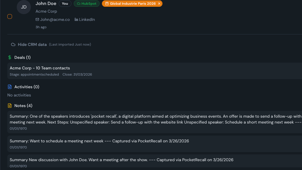 Import Contact Data from HubSpot in PocketRecall