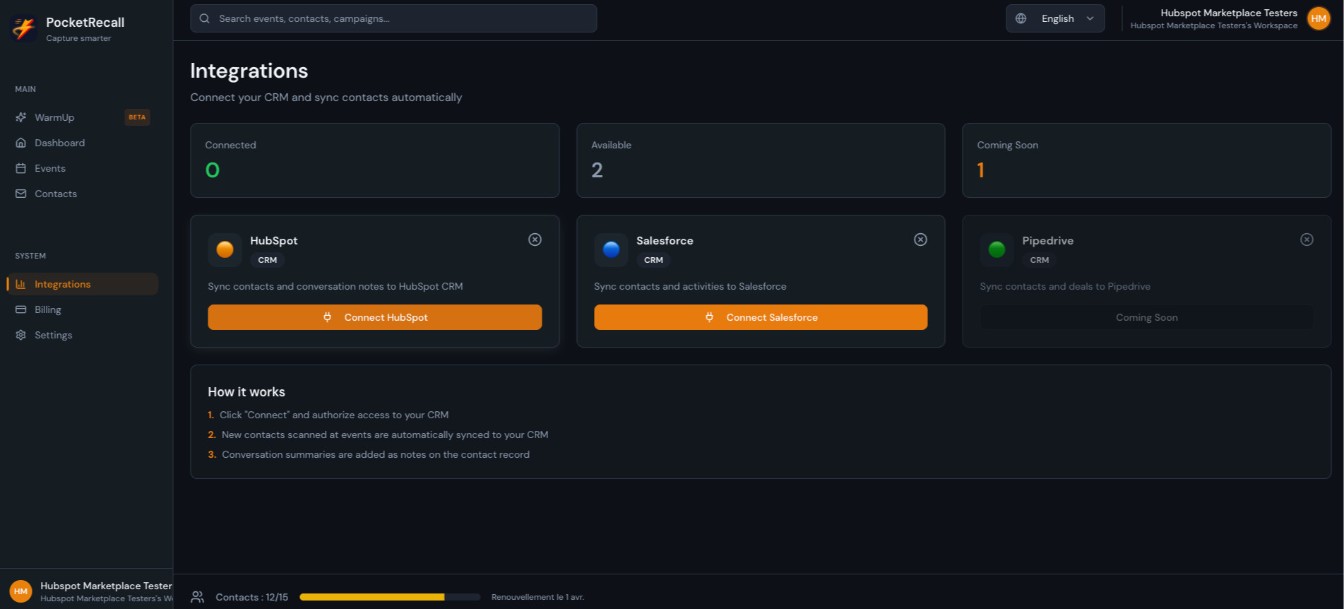 PocketRecall integration page